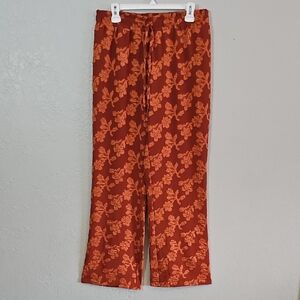 Messini Floral Wide Leg Pants, Red/Orange, Womens Medium High Rise